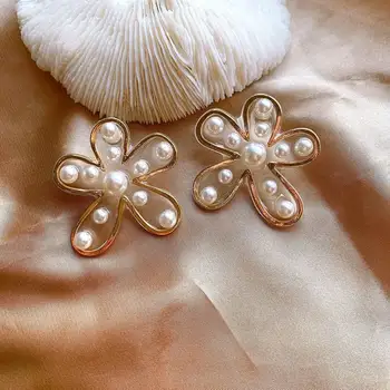 Velike Akril Biserne Naušnice s cvjetnim premazom 2020 Nova pojedinačna nakit proizvod Pendientes Mujer