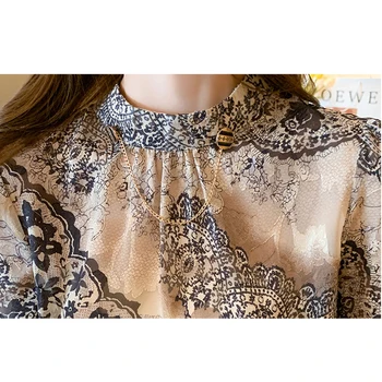 Vintage bluza u palači stilu Ženska košulja dugih rukava Plus veličina Majice s ovratnikom-otpornog Nova elegantne košulje s cvjetnim ispis Odjeća 13089