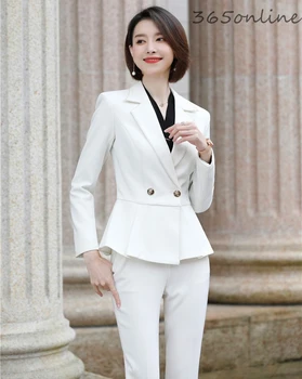Visokokvalitetna tkanina Ženske office Elegantne bijele Službeni Poslovnih odijela s hlačama i uzorcima Kaput Ženske jesensko-zimske blazers