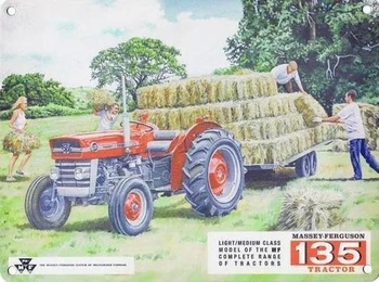 Visokokvalitetna Тракторная farma Massey Ferguson 135, Prikolica za prijevoz sijena, Жестяная firma, Metalna pločica