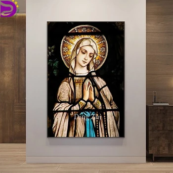 Vjerska Diamond Slikarstvo Portret Marije 5D Diy Pun Trg Kružna Bušilica Mozaik Vez Dekor Gorski Kristal Vez Križem