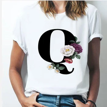 Vogue 26 slova abecede ženska majica za djevojčice od A do z * Alpha kombinacija boja kratkih rukava svakodnevne vrhovima u korejskom stilu,Izravna dostava