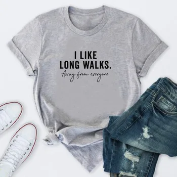 Volim šetnje Majica s буквенным po cijeloj površini Ženska kratkih rukava i okruglog izreza Slobodna ženska t-shirt Ženska moda t-shirt Majice Odjeća Mujer