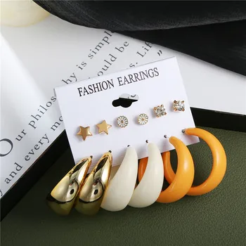 Vruće Prodaju Zlatne Geometrijski Biserne Naušnice-prsten za žene Geometrija Metalni krug Akril Naušnice Nakit Ženski modni stil