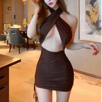 WOMENGAGA Seksi stimuliranje ular Vrat Križ Čipke sa otvorenim leđima Mini haljina bez rukava, u Ljetnim žene Korejski Seksi žene 3WVN