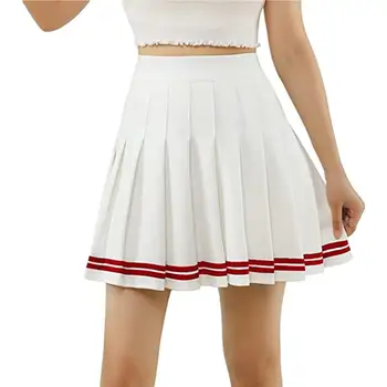 Y2k Godišnji Korejski moda Kratka ženska suknja Svakodnevni s visokim strukom Tanka elastična prugasta Харадзюку Nabrane školski mini-suknje trapeznog oblika