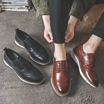 YIGER Muška obuća s oštrim vrhom Muška poslovna cipele od manekenske cipele od prave kože visoke kvalitete gospodo оксфордские formalne cipele čipka-up Urezana
