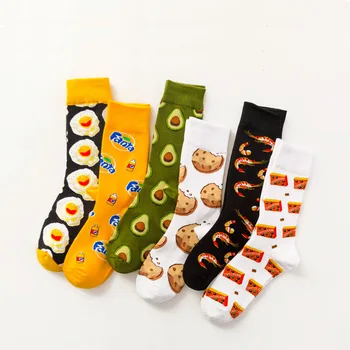 Zabavne pamučne čarape Ženske cijevi Sretan Čarapa Plima, Pamuk duge snack Voće hrana Čarape s avokadom Visoke čarape s cijevi