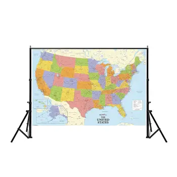 Zidne karte svijeta 150х100 cm Нетканая Karta svijeta s detaljima, Plakata i grafika Sjedinjenih američkih Država za početnike i obrazovanja