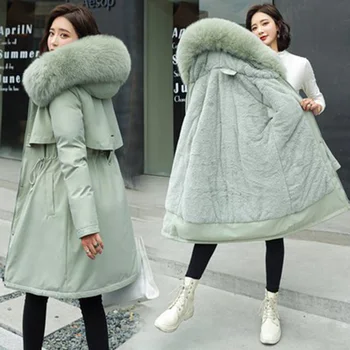 Zima 2022 godine s dugim rukavima Nova ženska jakna Modna ženska jakna sa pamučnom postavom srednje duljine s velikim меховым ovratnik Plus пуховик