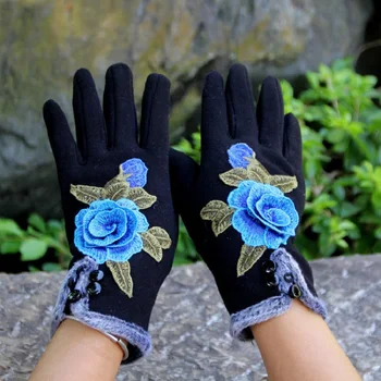 Zimske rukavice za žene sa zaslonom osjetljivim na dodir Ins Kvalitetne Rukavice, Rukavice s vezom Jesen Zima 3D Cvijet Ženske tople rukavice