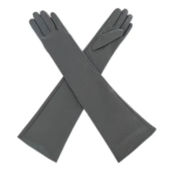 Zimske ženske modne rukavice od janjeće kože s laktovima tamno siva perforirana koža novu haljinu za vožnju банкетная topla koža svilene podstave 202