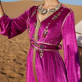 Zimski luksuzni ručni rad Diamond Baršun Marokanski Kaftan Dugo arabic haljina za žene Джалабия Dubai Саудовский muslimanski večernji ogrtač