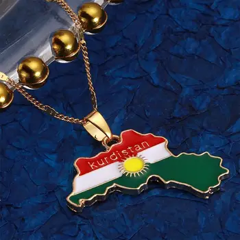 Zlatna Boja Karta Regije Kurdistan Ogrlice s privjescima Kartica Kurdistana Lanac Nakit