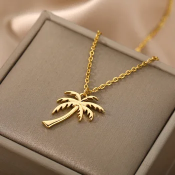Zlatno ogrlica sa palmom za žene i muškarce, Готическое estetski ogrlicu od kokos palme, predivne ogrlice, Nakit od nehrđajućeg čelika, pokloni