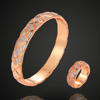 Zlxgirl Nakit brand AAA Kubni Cirkon Vjenčanje narukvica i prsten nakit kompleti za žene darove metalni bakrena narukvica prsten pribor