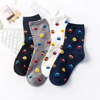 Čarape s ulice Sezam iz crtića Ženske čarape Cookie Monster Modni zabavne slatka čarape s cijevi Udobne ženske bijele pamučne čarape za djevojčice