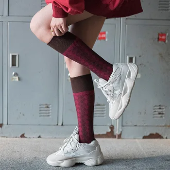 Čarape Ženske u engleskom stilu Geometrijski golfs Jesensko-zimske tople prozračna pamučna sportske čarape Calcetines Mujer Chaussettes