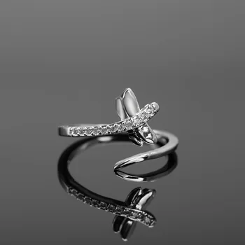 Šarm Prsten od 925 sterling srebra za žene 18-karatno zlato Crystal dragonfly Jednostavna podesiva Moda Svadbene darove za stranke fin nakit