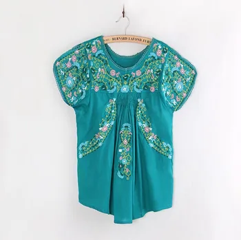 Žene Vintage Hipi Оахакан Meksički BOHO Bluzu s cvjetnog vezom Etnička Tunica PAMUK Retro Majice Košulje Bluze Femme Blusas