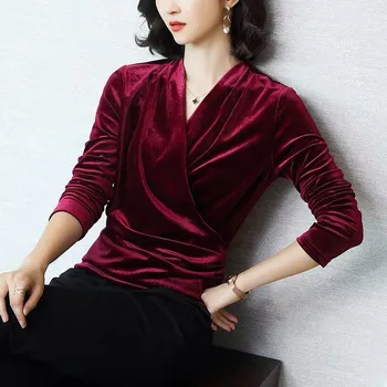 ženska elegantna seksi bluzu s V-izrez i dugi rukav Proljetnim i jesenskim vrhovima blusas ured za ženska bluza plus veličine odjeće 6XL 7XL 8XL