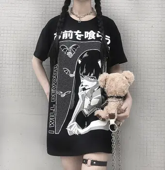Ženska gotička majica Harajuku Tamna Grunge Besplatno Anime Majice kratkih rukava Gotička odjeća Estetski majica Punk Ženske majice 2021