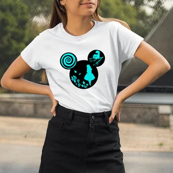 Ženska t-shirt s crtani Alisa u Zemlji Čuda Slatka majica Kawaii Disney s po cijeloj površini Crna majica Ljeto Novi Stil Харадзюку Casual Cheshire