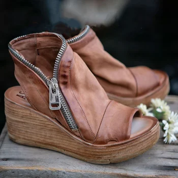 Ženske ljetne sandale na prosjeku petu na танкетке Ženske cipele od vintage umjetne kože Plus size Sandalias Mujer Sapato Feminino 2021