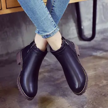Ženske modne kožne cipele čizme na platformu Ženske kratke booties Crne kožne cipele na debelom potpetice Ženske radne ženske cipele