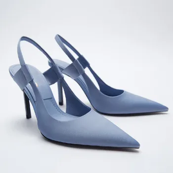 Ženske sandale 2021 g. Nove ženske plave sandale босоножках s oštrim vrhom na visokom i tankom petu Elegantne cipele u stilu vile