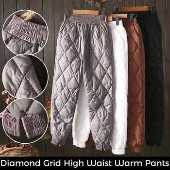 Ženske zimske tople tanke pamučne hlače od debele obloge Prošiven hlače za trčanje s elastičan struk Svakodnevne Hlače Plus Size 4XL