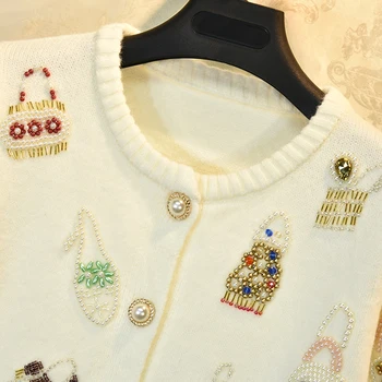 Ženski džemper za pistu Moda Jesen Zima Luksuzni Izvlačenja Dijamanti Vez Bež Crna Svakodnevne odmor veste