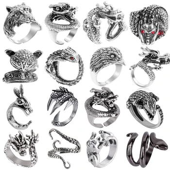 Винтажное prsten sa zmijom Crna Metalik Boja Metal Punk Otvoreno Podesivo životinja Pretjerane prsten na prst za žene i Muškarce Večernje nakit Poklon