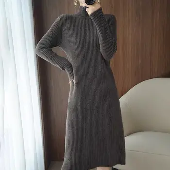 Водолазка monotone donje вязаное haljini dugih rukava Novo proljeće haljina 2021 godine sa prosječnom struka s prorezom Вязаное ženske haljine Vestidos Elastične haljine-pulover