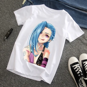 Джинкс Tajna odjeća Ženska muška t-shirt, Anime, Manga Igra Kawai Print Unisex Berba crtići Svakodnevni ulični majica t-komadi Top