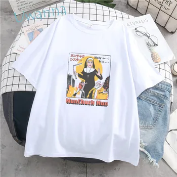 Нунчак Redovnica Ženske majice po cijeloj površini s Casual bijele haljine kratkih rukava Vintage Ulični Ženska t-shirt O-izrez Modni majice t-Shirt