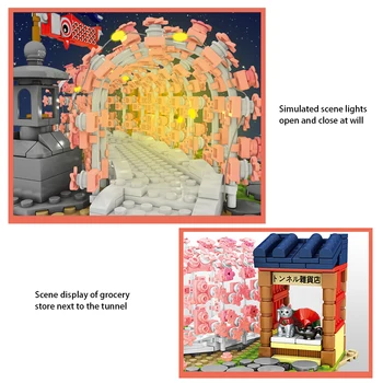 СЕМБО Kreativni Gradski Pogled na ulicu Japanski Cvijet-Cvjetovi Stabla Cvjetovi Inari Hram Model Kuće Gradivni Blokovi, Igračke za djecu