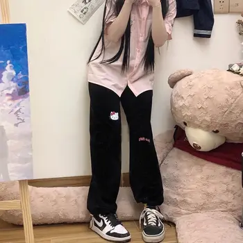 Харадзюку Japanske Sportske hlače za trčanje Ženske Kawai sa cartoonish po cijeloj površini Prevelike Hlače za djevojčice Ženske Berba Trkači Sportske crne hlače