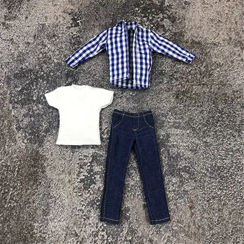 1/12 Skala Kariranih Košulja Jeans Košulja Komplet Odjeće Vitičastu Model Za 6: