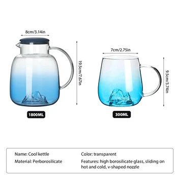 1,8 L Prozirni Stakleni Čajnik Set Vrč za Tople i Hladne Vode Bacač Transparentno Kavu Boca Za vodu za kavu Toplinu za Vodu