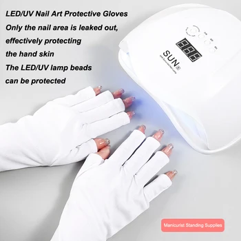 1 Par Bijelih Rukavica Anti UV Lampa za Kosu Zaštita Prstiju Od Zračenja Rukavice Pamučne Smjese Pribor Za alat za njegu маникюром