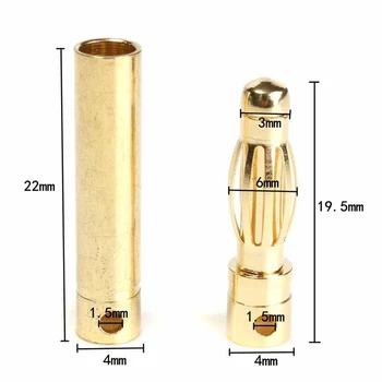 10 parova/lot 2,0 mm 3,0 mm 3,5 mm 4,0 mm 5,0 mm 5,5 mm 6,0 mm 6,5 mm 8,0 mm Zlatni metak Banana priključak za ESC Lipo RC baterija motor