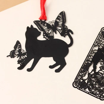 1PC Odlična Slatko Metalna Oznaka Kawai Klasicni Crni Mačak Držač za Knjige za Knjige Papir Kreativni Dar Materijal Uredski Školski Pribor