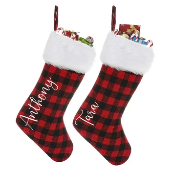 1PC Personalizirane Božićne Čarape Dodajte Svoje Ime Božićni ukras U Kavezu Crvene Crne i Bijele Čarape
