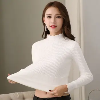 2019 Pletene ženski džemper, Pulover Водолазка Jesen zima Osnovne ženski veste Slim Fit Bijele ženske majice Plus Size 4XL
