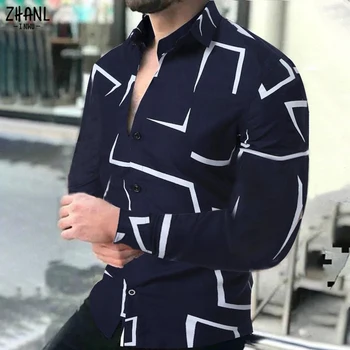 2021 Jesenski Nova muška košulja Havajski Casual odjeća s po cijeloj površini Tanka Vintage košulja dugih rukava i odbačenost ovratnik na zakopčane Brand S-3XL