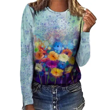 2021 Jesensko - zimska ženska t-shirt Trendy ženske majice s cvjetnim ispis Boho Ulica majica dugi rukav Majice Ženski pulover košulja