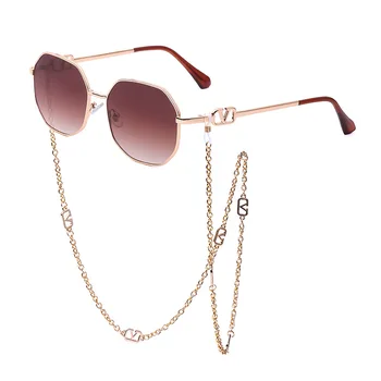 2021 Lanac Ženskih Sunčanih Naočala Individualnost Moda Metalne Nepravilnog Naočale Ženska Trend 7907 s Футляром