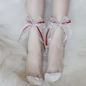 2021 Ljeto Luk Staklene Svilene Čarape Lolita Slatka Djevojka Ultra-Tanki Clamshell To Je Cijev Prozirna Kristala Jednostavne Slatke Šarene Čarape