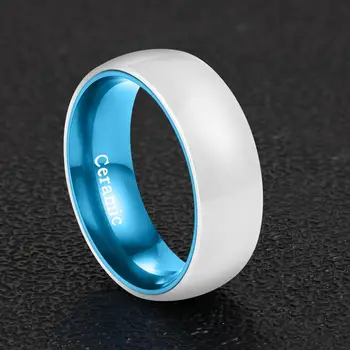 2021 Novi 8 mm Širina Prstena Za Prste Plave Boje Remen Aluminijski Unutrašnjost Za Muškarce Bijeli Keramički Prstenovi Veličina Remena 6-13 Besplatna Dostava